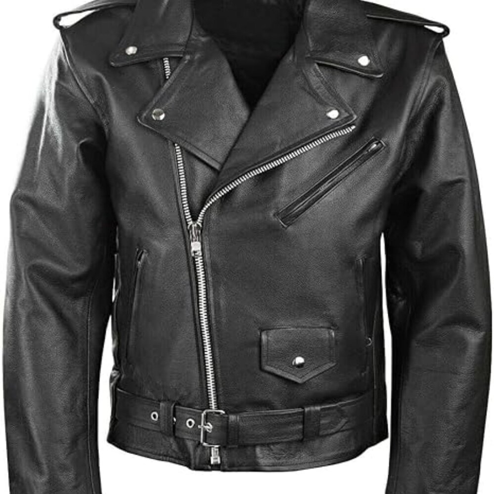 NWT Men's Solid Buffalo Black Leather Classic Motorcycle Size 52 Jacket